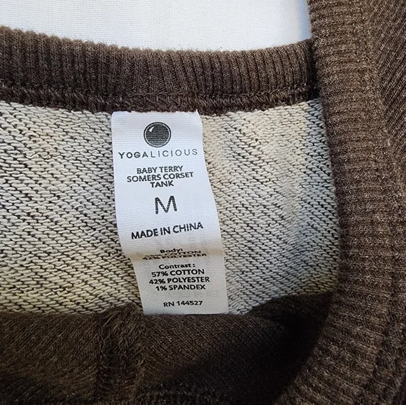 Yogalicious Workout Tank Top Size M Baby Terry Somers Brown - Picture 3 of 7
